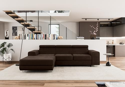 COMFORTINO INDUSTRIAL FURNITURE Ecksofa mit Schlaffunktion NOTA L-Form, Sofa Couch mit Bettkasten, Eckcouch, Schlafsofa für Wohnzimmer, Big Sofa Couch mit Schlaffunktion (Braun, Ottomane Links) von COMFORTINO INDUSTRIAL FURNITURE