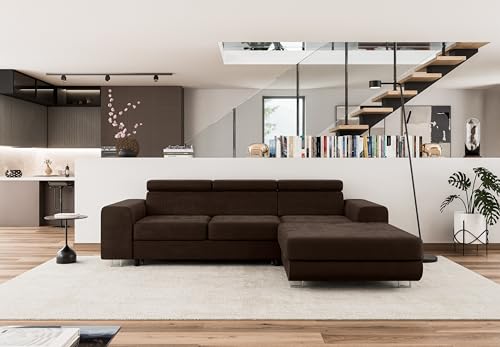 COMFORTINO INDUSTRIAL FURNITURE Ecksofa mit Schlaffunktion NOTA L-Form, Sofa Couch mit Bettkasten, Eckcouch, Schlafsofa für Wohnzimmer, Big Sofa Couch mit Schlaffunktion (Braun, Ottomane Rechts) von COMFORTINO INDUSTRIAL FURNITURE