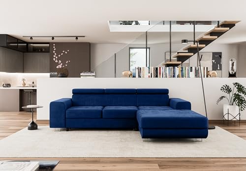 COMFORTINO INDUSTRIAL FURNITURE Ecksofa mit Schlaffunktion NOTA L-Form, Sofa Couch mit Bettkasten, Eckcouch, Schlafsofa für Wohnzimmer, Big Sofa Couch mit Schlaffunktion (Dunkelblau, Ottomane Rechts) von COMFORTINO FURNITURE