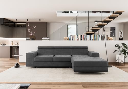 COMFORTINO INDUSTRIAL FURNITURE Ecksofa mit Schlaffunktion NOTA L-Form, Sofa Couch mit Bettkasten, Eckcouch, Schlafsofa für Wohnzimmer, Big Sofa Couch mit Schlaffunktion (Dunkelgrau, Ottomane Rechts) von COMFORTINO FURNITURE