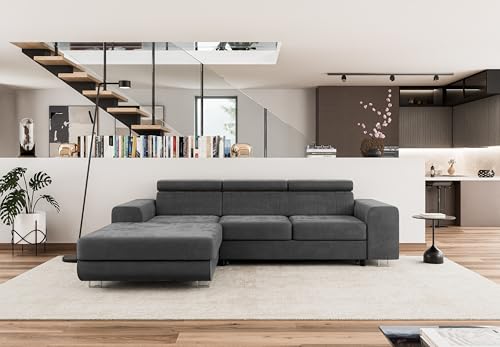 COMFORTINO INDUSTRIAL FURNITURE Ecksofa mit Schlaffunktion NOTA L-Form, Sofa Couch mit Bettkasten, Eckcouch, Schlafsofa für Wohnzimmer, Big Sofa Couch mit Schlaffunktion (Dunkelgrau, Ottomane Links) von COMFORTINO FURNITURE