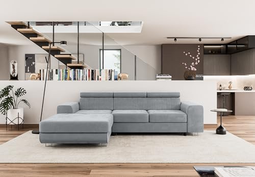 COMFORTINO INDUSTRIAL FURNITURE Ecksofa mit Schlaffunktion NOTA L-Form, Sofa Couch mit Bettkasten, Eckcouch, Schlafsofa für Wohnzimmer, Big Sofa Couch mit Schlaffunktion (Hellgrau, Ottomane Links) von COMFORTINO INDUSTRIAL FURNITURE