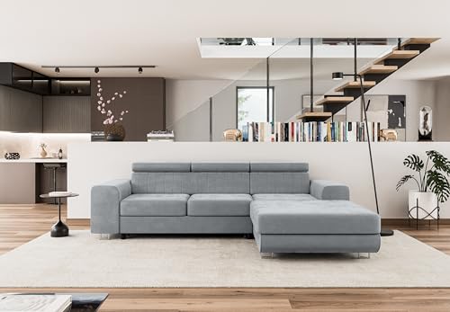 COMFORTINO INDUSTRIAL FURNITURE Ecksofa mit Schlaffunktion NOTA L-Form, Sofa Couch mit Bettkasten, Eckcouch, Schlafsofa für Wohnzimmer, Big Sofa Couch mit Schlaffunktion (Hellgrau, Ottomane Rechts) von COMFORTINO INDUSTRIAL FURNITURE