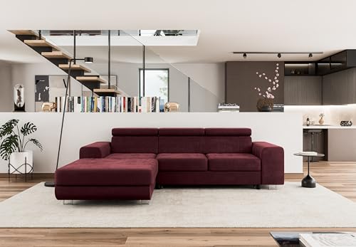 COMFORTINO INDUSTRIAL FURNITURE Ecksofa mit Schlaffunktion NOTA L-Form, Sofa Couch mit Bettkasten, Eckcouch, Schlafsofa für Wohnzimmer, Big Sofa Couch mit Schlaffunktion (Rot, Ottomane Links) von COMFORTINO INDUSTRIAL FURNITURE