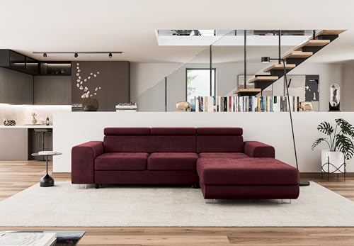 COMFORTINO INDUSTRIAL FURNITURE Ecksofa mit Schlaffunktion NOTA L-Form, Sofa Couch mit Bettkasten, Eckcouch, Schlafsofa für Wohnzimmer, Big Sofa Couch mit Schlaffunktion (Rot, Ottomane Rechts) von COMFORTINO INDUSTRIAL FURNITURE