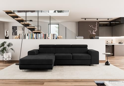 COMFORTINO INDUSTRIAL FURNITURE Ecksofa mit Schlaffunktion NOTA L-Form, Sofa Couch mit Bettkasten, Eckcouch, Schlafsofa für Wohnzimmer, Big Sofa Couch mit Schlaffunktion (Schwarz, Ottomane Links) von COMFORTINO FURNITURE