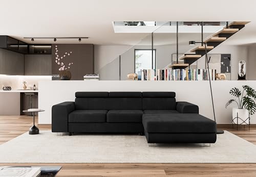 COMFORTINO INDUSTRIAL FURNITURE Ecksofa mit Schlaffunktion NOTA L-Form, Sofa Couch mit Bettkasten, Eckcouch, Schlafsofa für Wohnzimmer, Big Sofa Couch mit Schlaffunktion (Schwarz, Ottomane Rechts) von COMFORTINO INDUSTRIAL FURNITURE
