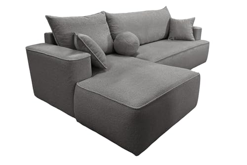 COMFORTINO INDUSTRIAL FURNITURE Ecksofa mit Schlaffunktion Paris L-Form, Sofa Couch mit Bettkasten, Eckcouch, Schlafsofa für Wohnzimmer, Big Sofa Couch mit Schlaffunktion (Grau, Ottomane Links) von COMFORTINO FURNITURE