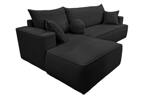 COMFORTINO INDUSTRIAL FURNITURE Ecksofa mit Schlaffunktion Paris L-Form, Sofa Couch mit Bettkasten, Eckcouch, Schlafsofa für Wohnzimmer, Big Sofa Couch mit Schlaffunktion (Schwarz, Ottomane Links) von COMFORTINO FURNITURE