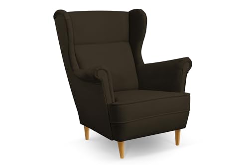 COMFORTINO INDUSTRIAL FURNITURE Ohrensessel Sessel LUSSO - Sessel mit Armlehnen - Retro Stuhl aus Stoff mit Holz Füßen - Polsterstuhl für Wohnzimmer BONELL-FEDERKERN (Kaffebraun) von COMFORTINO INDUSTRIAL FURNITURE