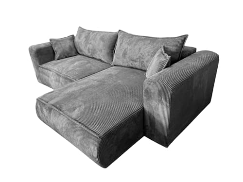 Ecksofa mit Schlaffunktion BERLIN L-Form, Sofa Couch mit Bettkasten, Sofa Eckcouch, Schlafsofa für Wohnzimmer, Sofa Couch mit Schlaffunktion und Bettkasten (Hellgrau, Ottomane Rechts) von COMFORTINO FURNITURE