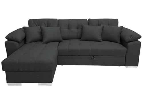 Ecksofa mit Schlaffunktion DETROIT L-Form, Sofa Couch mit Bettkasten, 3-Sitzer Eckcouch, Schlafsofa für Wohnzimmer, Big Sofa Couch mit Schlaffunktion (Dunkelgrau, Ottomane Links) von COMFORTINO FURNITURE