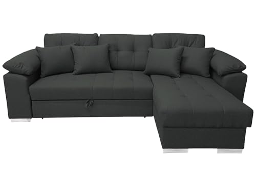 Ecksofa mit Schlaffunktion DETROIT L-Form, Sofa Couch mit Bettkasten, 3-Sitzer Eckcouch, Schlafsofa für Wohnzimmer, Big Sofa Couch mit Schlaffunktion (Dunkelgrau, Ottomane Rechts) von COMFORTINO FURNITURE