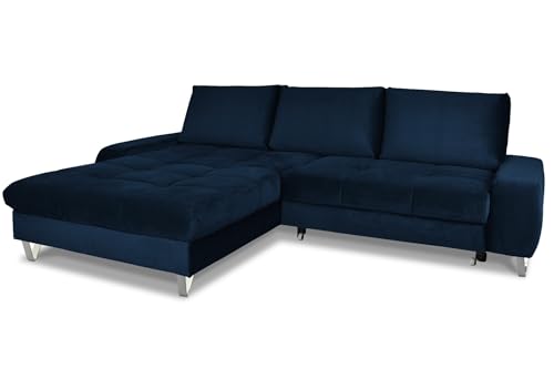 Ecksofa mit Schlaffunktion HERON L-Form, Sofa Couch mit Bettkasten, 3-Sitzer Eckcouch, Schlafsofa für Wohnzimmer, Big Sofa Couch mit Schlaffunktion (Dunkelblau, Ottomane Links) von COMFORTINO INDUSTRIAL FURNITURE