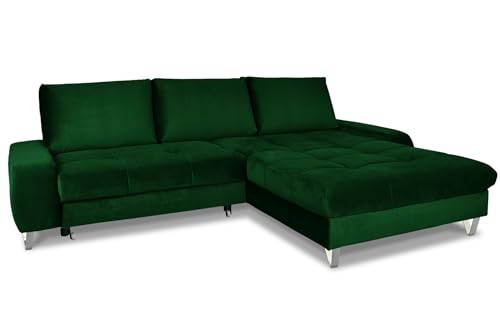 Ecksofa mit Schlaffunktion HERON L-Form, Sofa Couch mit Bettkasten, 3-Sitzer Eckcouch, Schlafsofa für Wohnzimmer, Big Sofa Couch mit Schlaffunktion (Grün, Ottomane Rechts) von COMFORTINO INDUSTRIAL FURNITURE