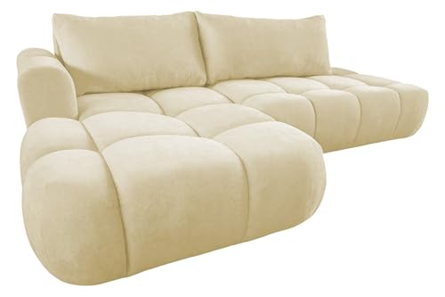 Ecksofa mit Schlaffunktion LUNA L-Form, Sofa Couch mit Bettkasten, 3-Sitzer Eckcouch, Schlafsofa für Wohnzimmer, Big Sofa Couch mit Schlaffunktion (Beige, Ottomane Links) von COMFORTINO INDUSTRIAL FURNITURE