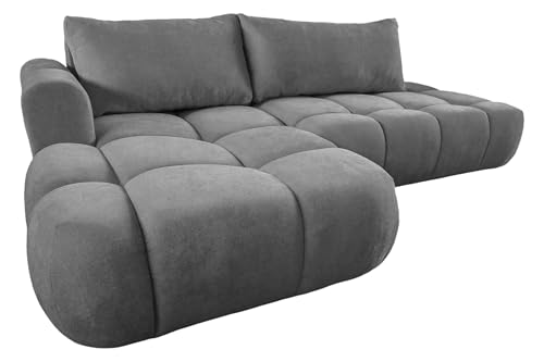 Ecksofa mit Schlaffunktion Luna L-Form, Sofa Couch mit Bettkasten, 3-Sitzer Eckcouch, Schlafsofa für Wohnzimmer, Big Sofa Couch mit Schlaffunktion (Grau, Ottomane Links) von COMFORTINO FURNITURE