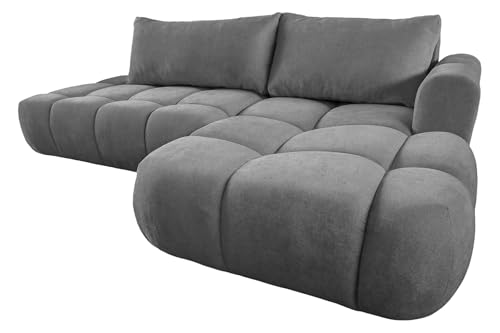 Ecksofa mit Schlaffunktion LUNA L-Form, Sofa Couch mit Bettkasten, 3-Sitzer Eckcouch, Schlafsofa für Wohnzimmer, Big Sofa Couch mit Schlaffunktion (Grau, Ottomane Rechts) von COMFORTINO FURNITURE