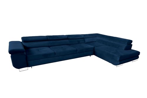 Ecksofa mit Schlaffunktion PASTI XL L-Form, Sofa Couch mit Bettkasten, Couch Eckcouch, Schlafsofa für Wohnzimmer, Big Sofa Couch mit Schlaffunktion, Sofa (Blau, Ottomane Rechts) von COMFORTINO FURNITURE