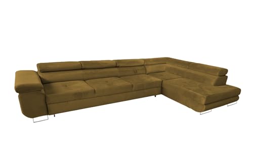 Ecksofa mit Schlaffunktion PASTI XL L-Form, Sofa Couch mit Bettkasten, Couch Eckcouch, Schlafsofa für Wohnzimmer, Big Sofa Couch mit Schlaffunktion, Sofa (Gold, Ottomane Rechts) von COMFORTINO INDUSTRIAL FURNITURE