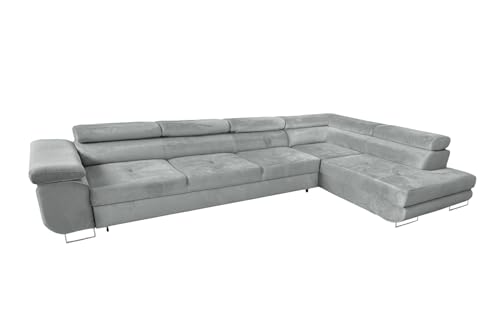 Ecksofa mit Schlaffunktion PASTI XL L-Form, Sofa Couch mit Bettkasten, Couch Eckcouch, Schlafsofa für Wohnzimmer, Big Sofa Couch mit Schlaffunktion, Sofa (Hellgrau, Ottomane Rechts) von COMFORTINO FURNITURE