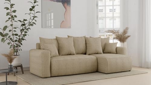 ecksofa mit schlaffunktion und bettkasten DENVER l-form sofa couch mit bettkasten, 3-Sitzer eckcouch, schlafsofa für wohnzimmer, sofa couch mit schlaffunktion (Beige, Ottomane Rechts) von COMFORTINO INDUSTRIAL FURNITURE