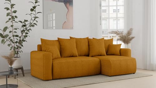 ecksofa mit schlaffunktion und bettkasten DENVER l-form sofa couch mit bettkasten, 3-Sitzer eckcouch, schlafsofa für wohnzimmer, sofa couch mit schlaffunktion (Gold, Ottomane Rechts) von COMFORTINO FURNITURE