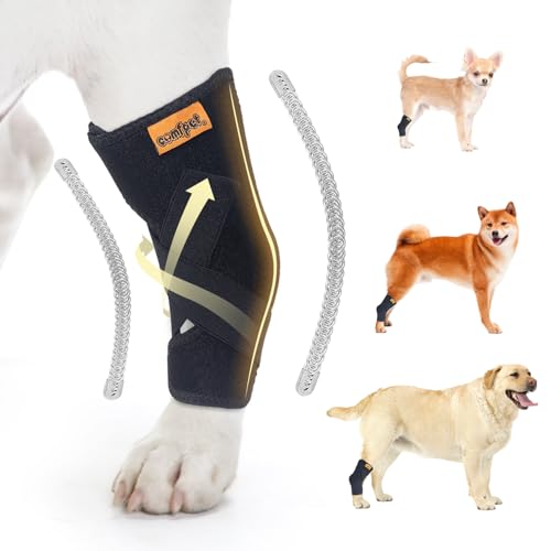COMFPET Hundehalsbandage für hintere Sprunggelenk, Hund Bein Unterstützung Wrap mit Metall-Streifen, Hinterbein Wrap Protector, Hund Bein Joint Sleeve, Hund Verstauchungen zu verhindern-M (5"-7") von COMFPET