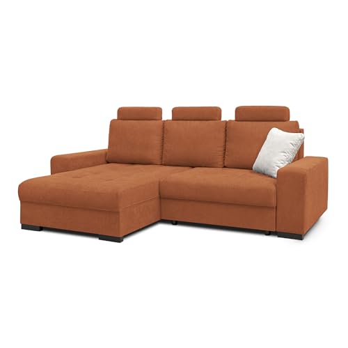COMFTY-CO. Ecksofa Arizona – Schlafcouch mit Stauraum & Kissen – L-Form Sofa 248x80x37 cm – Modernes Design für Wohnzimmer - Links - Samt Braun von COMFTY-CO.