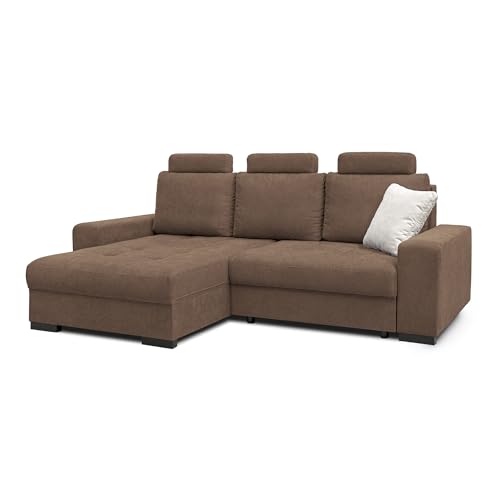 COMFTY-CO. Ecksofa Arizona – Schlafcouch mit Stauraum & Kissen – L-Form Sofa 248x80x37 cm – Modernes Design für Wohnzimmer - Links - Samt Chocolate von COMFTY-CO.
