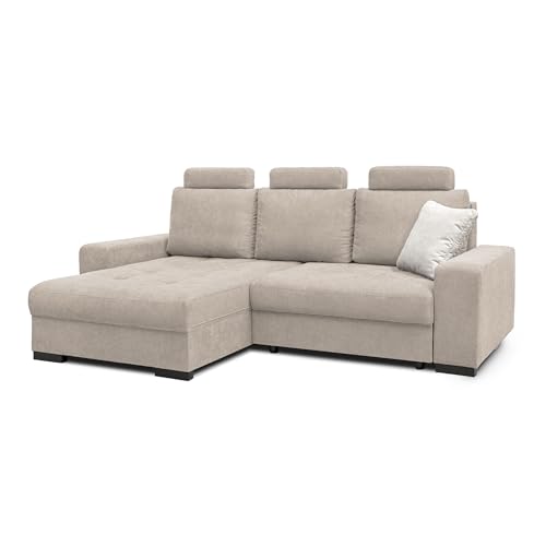 COMFTY-CO. Ecksofa Arizona – Schlafcouch mit Stauraum & Kissen – L-Form Sofa 248x80x37 cm – Modernes Design für Wohnzimmer - Links - Samt Cream von COMFTY-CO.