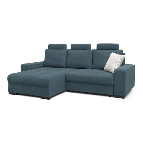 COMFTY-CO. Ecksofa Arizona – Schlafcouch mit Stauraum & Kissen – L-Form Sofa 248x80x37 cm – Modernes Design für Wohnzimmer - Links - Samt Dunkelblau von COMFTY-CO.