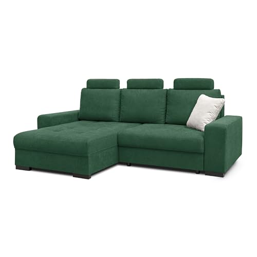 COMFTY-CO. Ecksofa Arizona – Schlafcouch mit Stauraum & Kissen – L-Form Sofa 248x80x37 cm – Modernes Design für Wohnzimmer - Links - Samt Grün von COMFTY-CO.