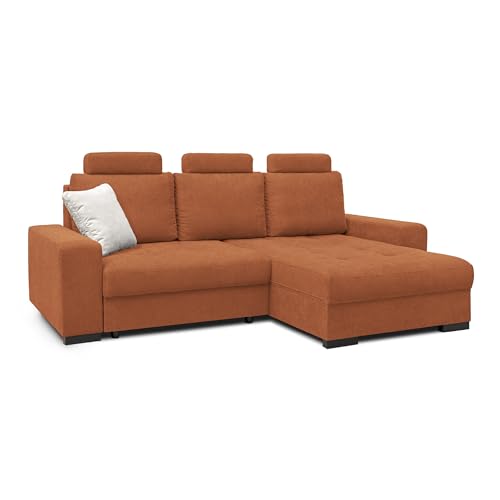 COMFTY-CO. Ecksofa Arizona – Schlafcouch mit Stauraum & Kissen – L-Form Sofa 248x80x37 cm – Modernes Design für Wohnzimmer - Rechts - Samt Braun von COMFTY-CO.