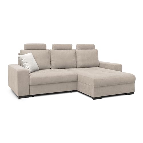 COMFTY-CO. Ecksofa Arizona – Schlafcouch mit Stauraum & Kissen – L-Form Sofa 248x80x37 cm – Modernes Design für Wohnzimmer - Rechts - Samt Cream von COMFTY-CO.