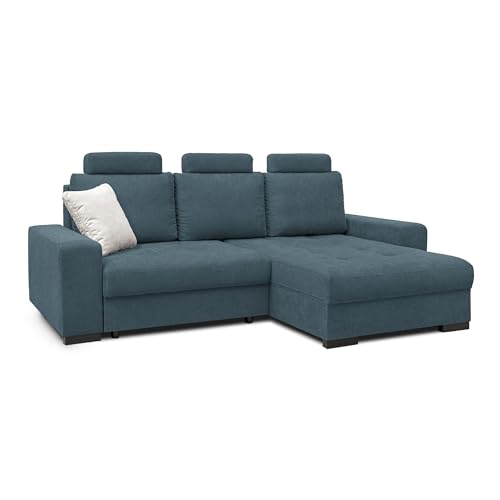 COMFTY-CO. Ecksofa Arizona – Schlafcouch mit Stauraum & Kissen – L-Form Sofa 248x80x37 cm – Modernes Design für Wohnzimmer - Rechts - Samt Dunkelblau von COMFTY-CO.