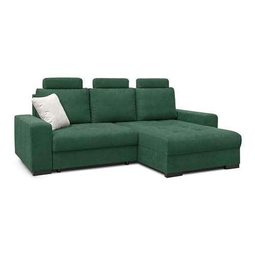 COMFTY-CO. Ecksofa Arizona – Schlafcouch mit Stauraum & Kissen – L-Form Sofa 248x80x37 cm – Modernes Design für Wohnzimmer - Rechts - Samt Grün von COMFTY-CO.
