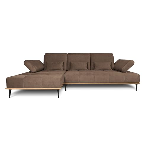 COMFTY-CO. Ecksofa Houston – XXL Sofa 287x104x43 cm - L-Form mit verstellbaren Lehnen – Big Sofa 3-Sitzer für Wohnzimmer modern - Links - Samt Chocolate von COMFTY-CO.