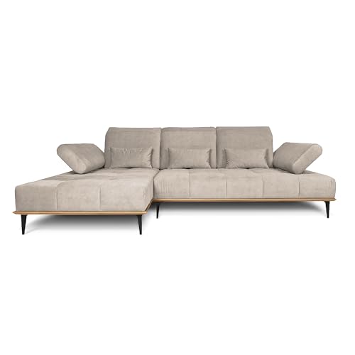COMFTY-CO. Ecksofa Houston – XXL Sofa 287x104x43 cm - L-Form mit verstellbaren Lehnen – Big Sofa 3-Sitzer für Wohnzimmer modern - Links - Samt Cream von COMFTY-CO.