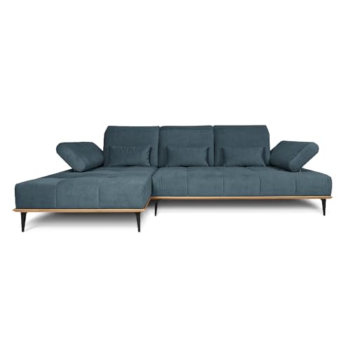 COMFTY-CO. Ecksofa Houston – XXL Sofa 287x104x43 cm - L-Form mit verstellbaren Lehnen – Big Sofa 3-Sitzer für Wohnzimmer modern - Links - Samt Dunkelblau von COMFTY-CO.
