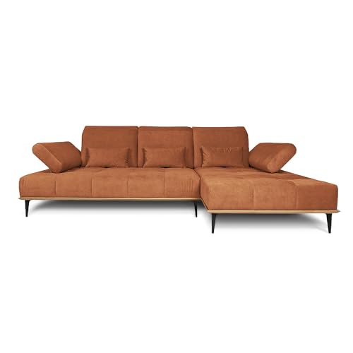 COMFTY-CO. Ecksofa Houston – XXL Sofa 287x104x43 cm - L-Form mit verstellbaren Lehnen – Big Sofa 3-Sitzer für Wohnzimmer modern - Rechts - Samt Braun von COMFTY-CO.