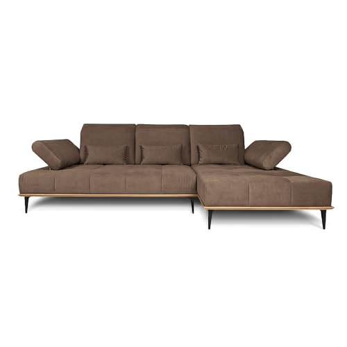 COMFTY-CO. Ecksofa Houston – XXL Sofa 287x104x43 cm - L-Form mit verstellbaren Lehnen – Big Sofa 3-Sitzer für Wohnzimmer modern - Rechts - Samt Chocolate von COMFTY-CO.