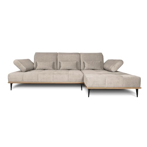 COMFTY-CO. Ecksofa Houston – XXL Sofa 287x104x43 cm - L-Form mit verstellbaren Lehnen – Big Sofa 3-Sitzer für Wohnzimmer modern - Rechts - Samt Cream von COMFTY-CO.