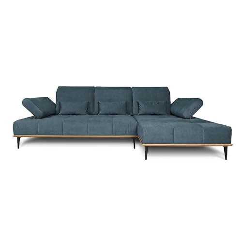 COMFTY-CO. Ecksofa Houston – XXL Sofa 287x104x43 cm - L-Form mit verstellbaren Lehnen – Big Sofa 3-Sitzer für Wohnzimmer modern - Rechts - Samt Dunkelblau von COMFTY-CO.