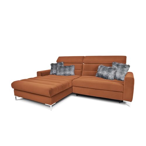 COMFTY-CO. Ecksofa Jerry – Sofa 260x110x47 cm L-Form mit Schlaffunktion & Stauraum – Velvet Couch 3-Sitzer mit verstellbaren Kopfstützen - Links - Samt Braun von COMFTY-CO.