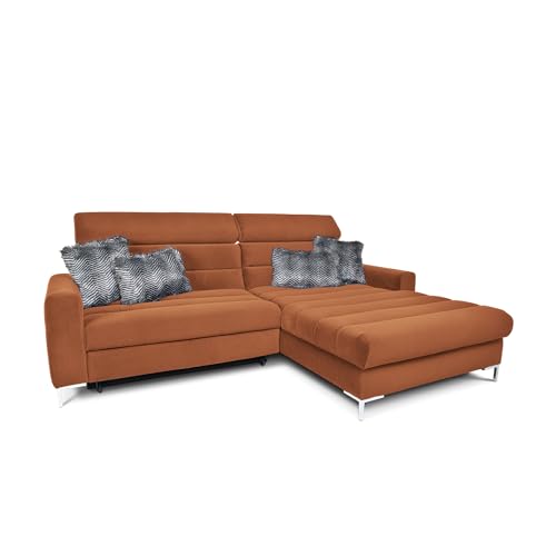 COMFTY-CO. Ecksofa Jerry – Sofa 260x110x47 cm L-Form mit Schlaffunktion & Stauraum – Velvet Couch 3-Sitzer mit verstellbaren Kopfstützen - Rechts - Samt Braun von COMFTY-CO.
