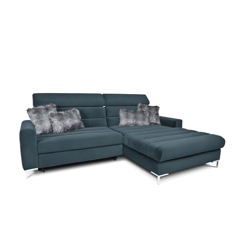 COMFTY-CO. Ecksofa Jerry – Sofa 260x110x47 cm L-Form mit Schlaffunktion & Stauraum – Velvet Couch 3-Sitzer mit verstellbaren Kopfstützen - Rechts - Samt Dunkelblau von COMFTY-CO.