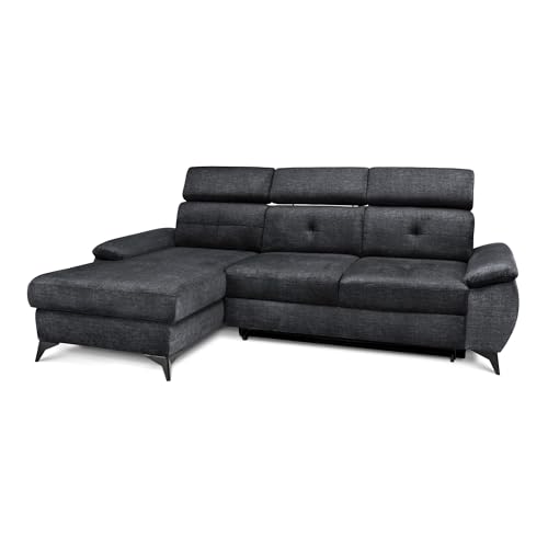 COMFTY-CO. Ecksofa Young – Schlafsofa mit Stauraum & 3 verstellbaren Kopfstützen – L-Form Couch 250x105x47 cm mit Komfortsitz - Links - Samt Dunkelgrau von COMFTY-CO.