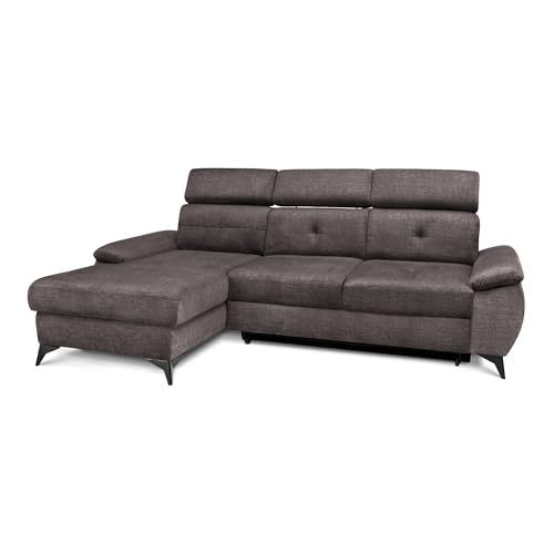 COMFTY-CO. Ecksofa Young – Schlafsofa mit Stauraum & 3 verstellbaren Kopfstützen – L-Form Couch 250x105x47 cm mit Komfortsitz - Links - Samt Grau von COMFTY-CO.
