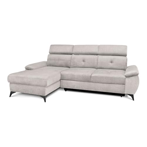 COMFTY-CO. Ecksofa Young – Schlafsofa mit Stauraum & 3 verstellbaren Kopfstützen – L-Form Couch 250x105x47 cm mit Komfortsitz - Links - Samt Hellgrau von COMFTY-CO.